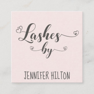 Minimalist professional lashes calligraphy hearts square business card