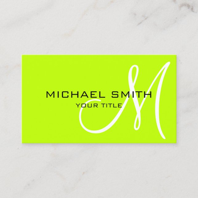 Minimalist Professional Lime Monogram Business Card (Front)