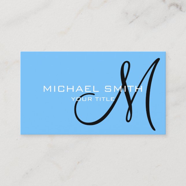 Minimalist Professional Maya blue Monogram Business Card (Front)