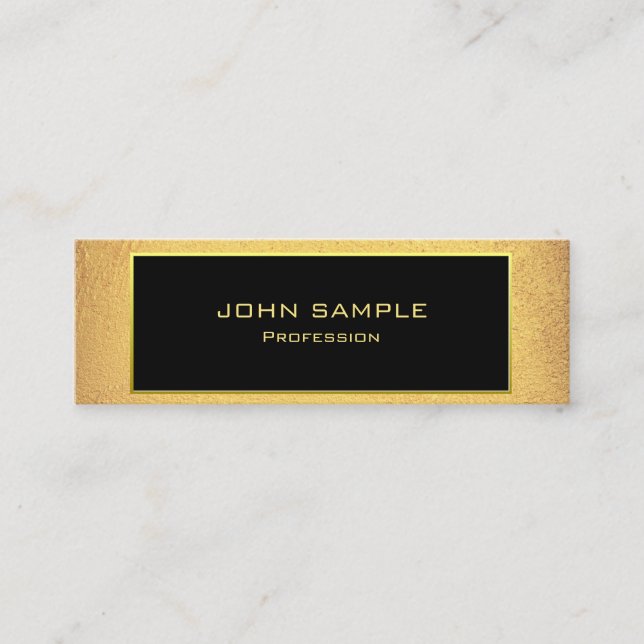 Minimalist Professional Modern Black and Gold Mini Business Card (Front)