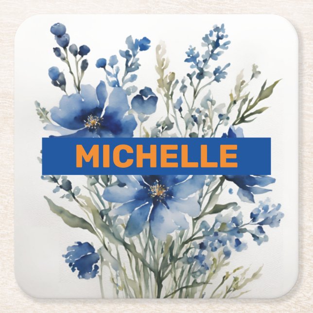 Minimalist Professional Modern Bunch of Flowers Square Paper Coaster (Front)