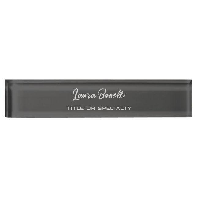 Minimalist Professional Modern Handwrite Dark Grey Nameplate (Front)