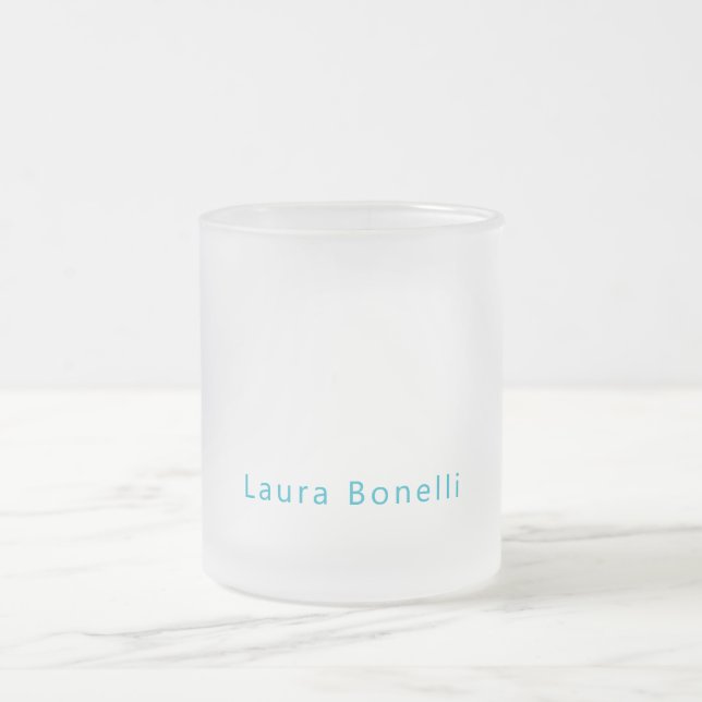 Minimalist Professional Modern Name Azure Blue Frosted Glass Coffee Mug (Center)