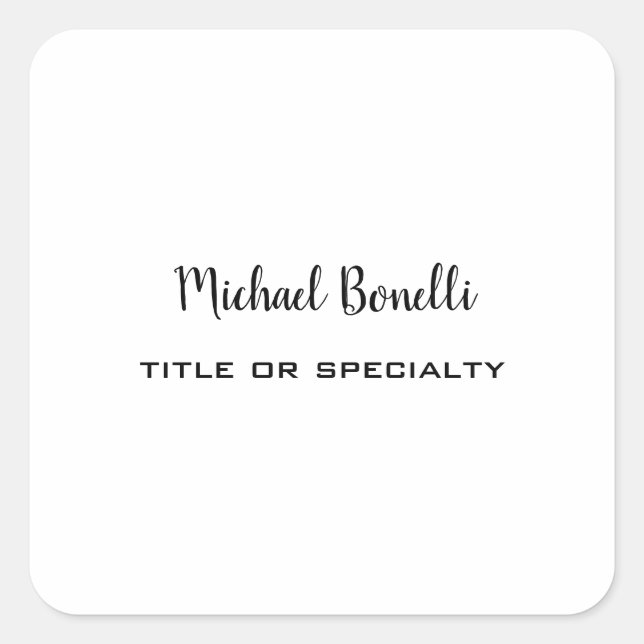 Minimalist Professional Modern Plain Black White Square Sticker (Front)