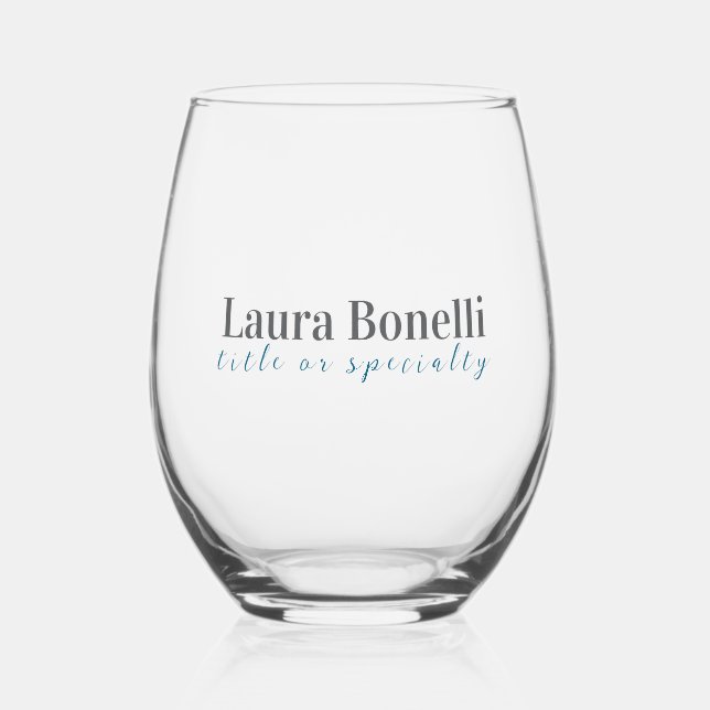 Minimalist Professional Modern Plain Name Title Stemless Wine Glass (Front)