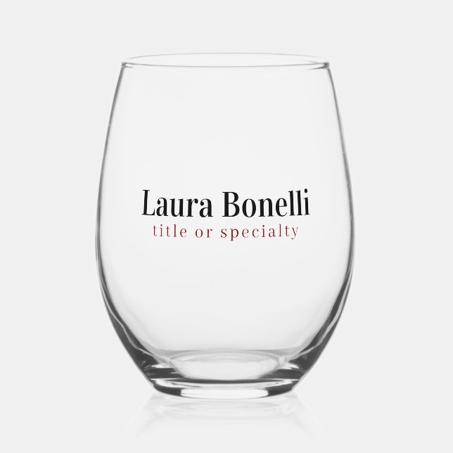 Minimalist Professional Modern Plain Name Title Stemless Wine Glass (Front)