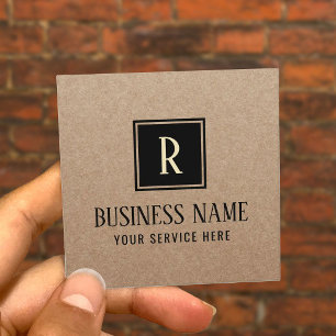 Minimalist Professional Monogram Logo Rustic Kraft Square Business Card