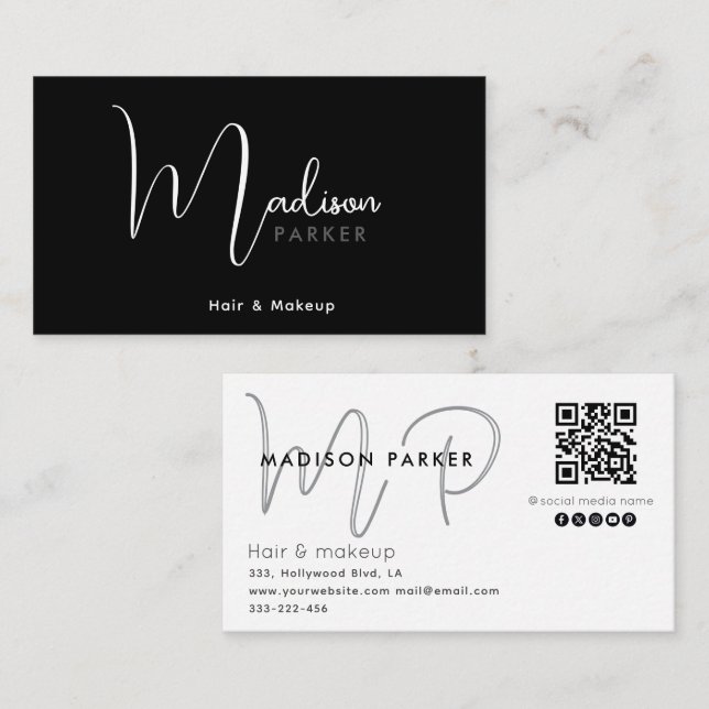 Minimalist professional monogram  Qr code Business Card (Front/Back)