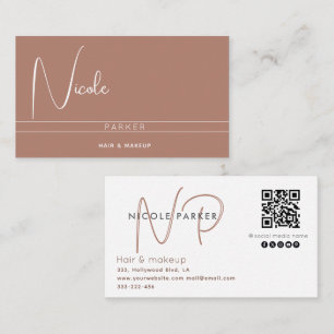 Minimalist professional monogram  Qr code cinnamon Business Card