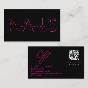 Minimalist professional nails monogram Qr code Business Card