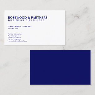 Minimalist Professional Navy & White   One Sided Business Card