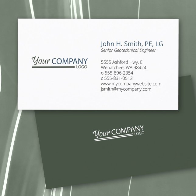 Minimalist, Professional Olive Green, Blue Business Card (Minimalist professional olive green, forest green, simple business card with green logo)