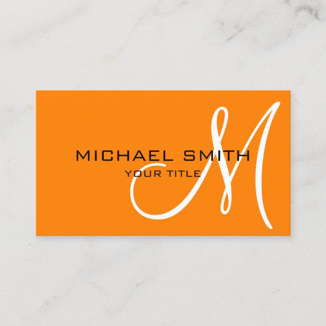 Minimalist Professional Orange Monogram Business Card (Front)