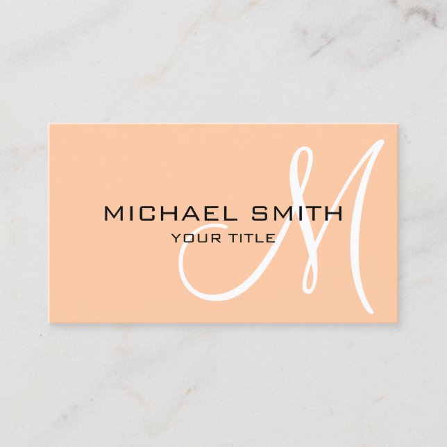 Minimalist Professional Peach Monogram Business Card (Front)