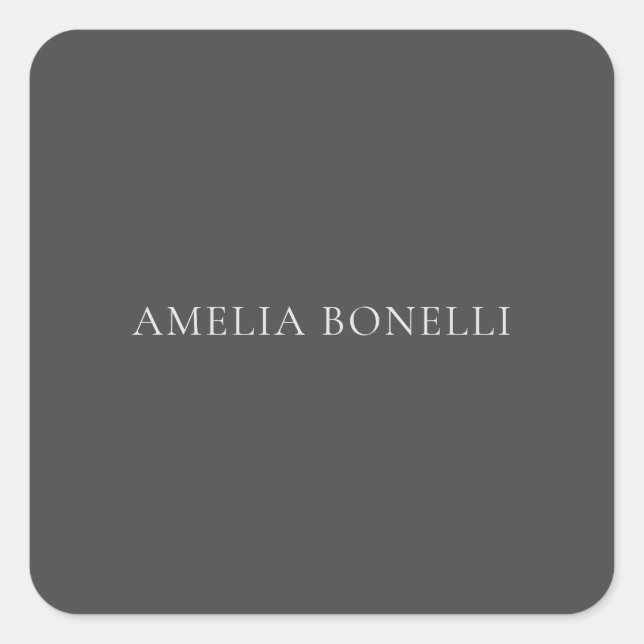 Minimalist Professional Plain Add Name Grey Square Sticker (Front)