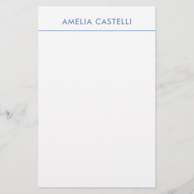 Minimalist Professional Plain Blue White Stationery (Front)
