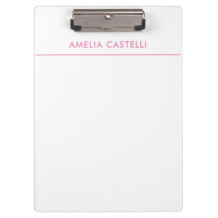 Minimalist Professional Plain Pink White Clipboard