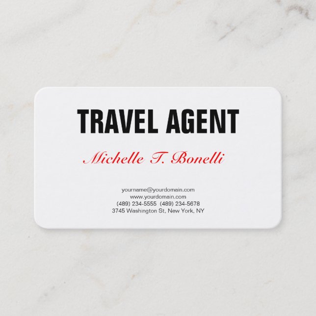 Minimalist Professional Plain Simple Travel Agent Business Card (Front)