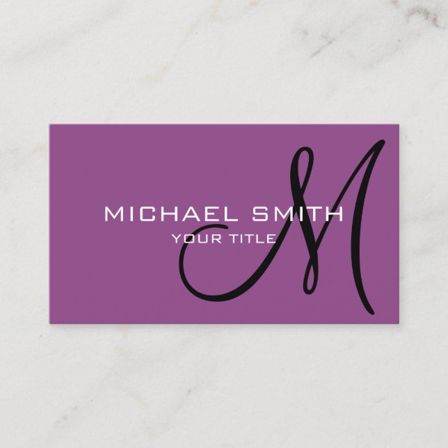 Minimalist Professional Plum Monogram Business Card (Front)