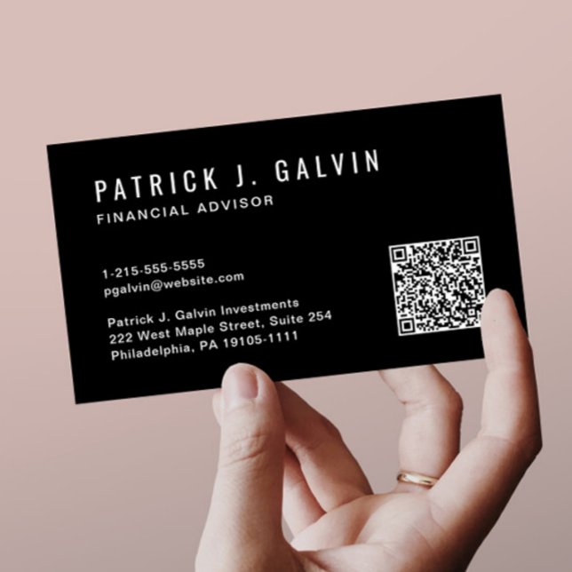 Minimalist Professional QR Code Black Business Card (Creator Uploaded)