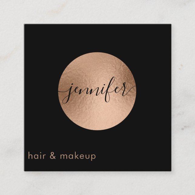 Minimalist professional  rose gold foil circle square business card (Front)