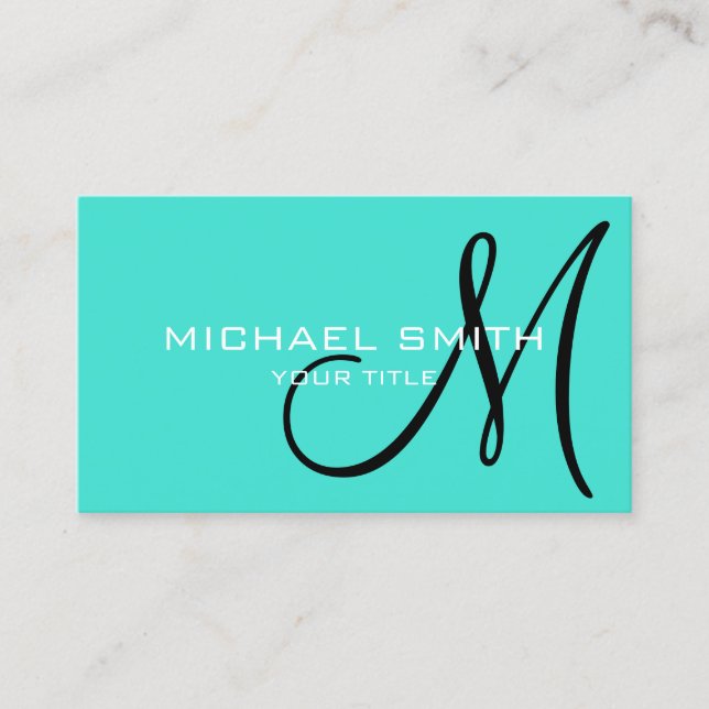 Minimalist Professional Turquoise Monogram Business Card (Front)