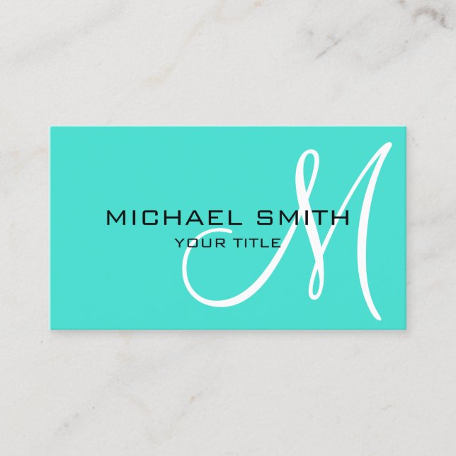 Minimalist Professional Turquoise Monogram Business Card (Front)