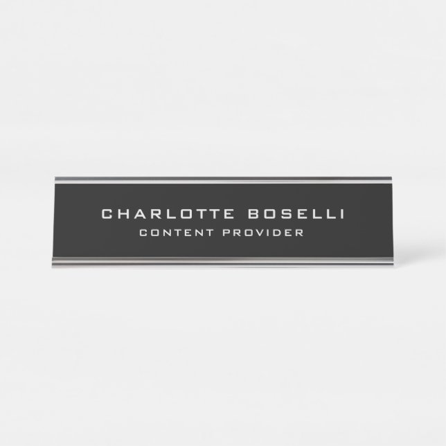 Minimalist Professional Your Name Title Black Desk Name Plate (Front)