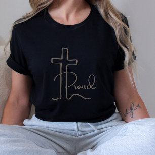 Minimalist Proud Christian Cross Script Dark T-Shirt