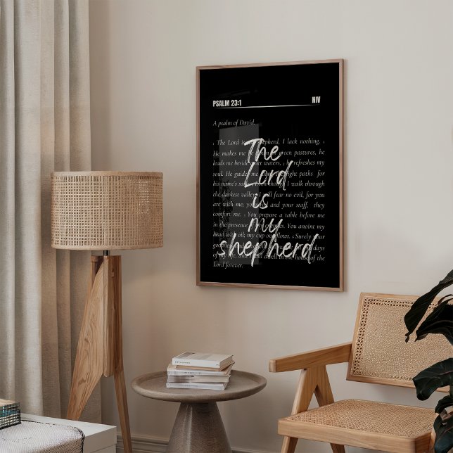 Minimalist Psalm 23 Scripture Print (Psalm 23 minimalist typography poster featuring the beloved verse “The Lord is my shepherd”.)