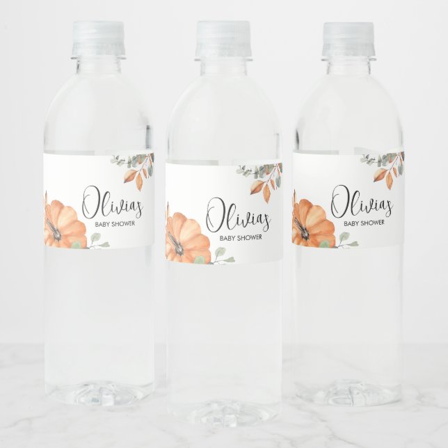 Minimalist Pumpkin Baby Shower Water Bottle Label (Bottles)
