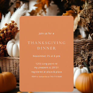 Minimalist Pumpkin Orange Thanksgiving Dinner  Invitation
