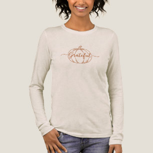 Minimalist Pumpkin Outline “Grateful” Fall T-Shirt Tri-Blend Shirt