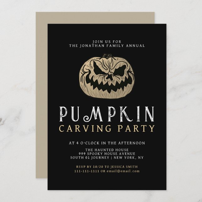 Minimalist Pumpkin Spooky Carving Party Halloween Invitation (Front/Back)