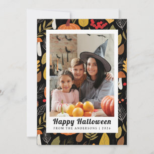 Minimalist Pumpkin Vintage Happy Halloween 1 Photo Holiday Card