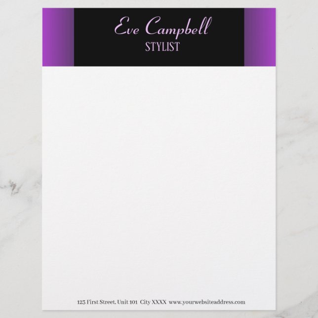 Minimalist purple and black custom letterhead (Front)