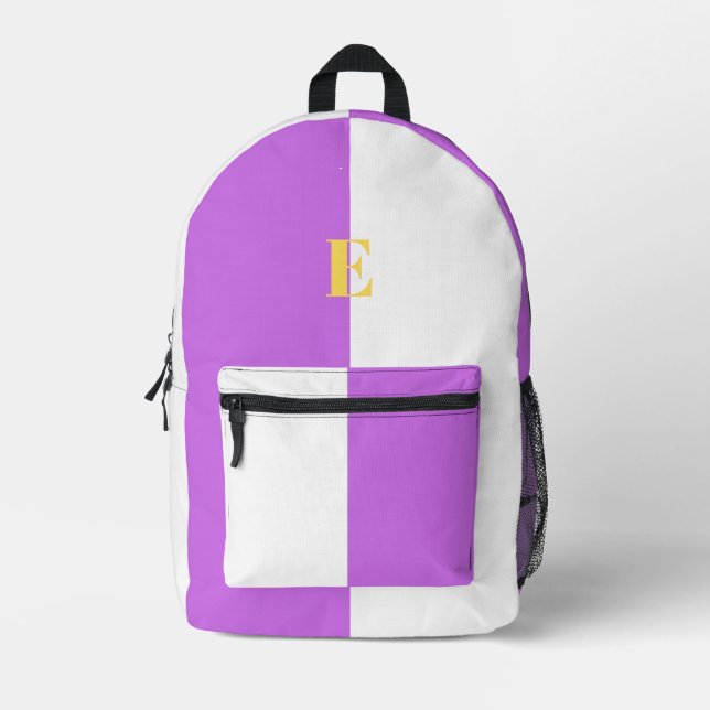 Minimalist Purple and White Custom Name Backpacks (Front)