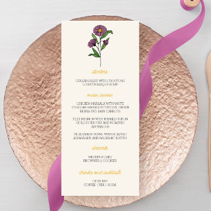 Minimalist Purple Aster Wedding Menu