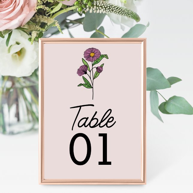 Minimalist Purple Aster Wedding Table Number (Creator Uploaded)