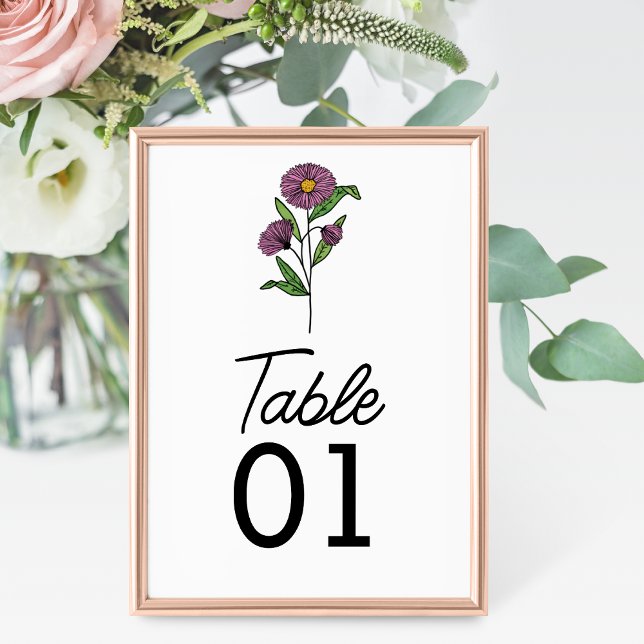 Minimalist Purple Aster Wedding Table Number (Creator Uploaded)
