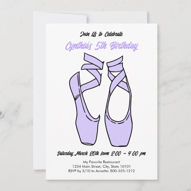 Minimalist Purple Ballet Birthday Party Invitation (Front)