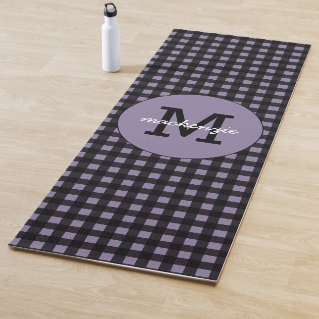Minimalist Purple Black Plaid Pattern Personalised Yoga Mat (In Situ)
