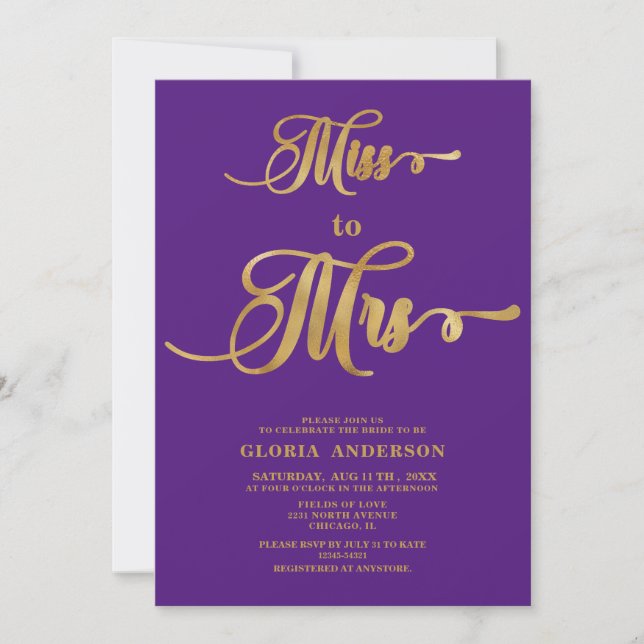Minimalist  Purple Bridal Shower Invitation (Front)