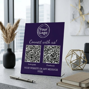 Minimalist Purple Business Logo Two QR Codes Pedestal Sign
