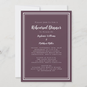 Minimalist Purple Cassis Wedding Rehearsal Dinner Invitation