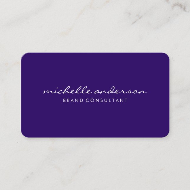 Minimalist Purple Cursive Text Business Card (Front)
