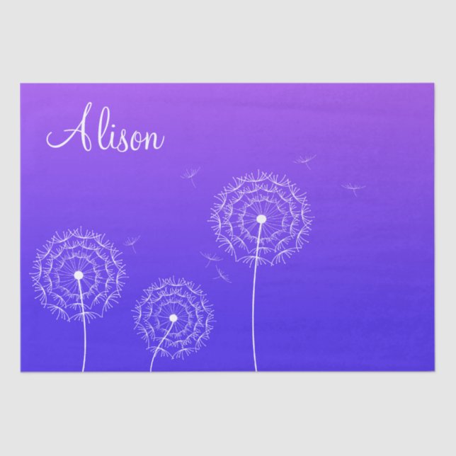 Minimalist Purple Dandelion Name Cute Floral  Tissue Paper (Front)