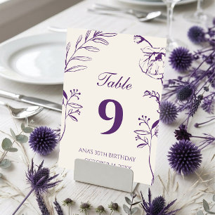 Minimalist Purple Floral 30th Birthday Table Number