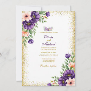 Minimalist Purple Floral Note Paper Background Invitation