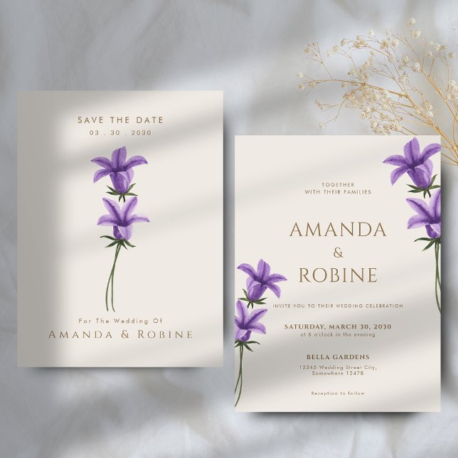 Minimalist Purple Floral Wedding Invitation (Creator Uploaded)